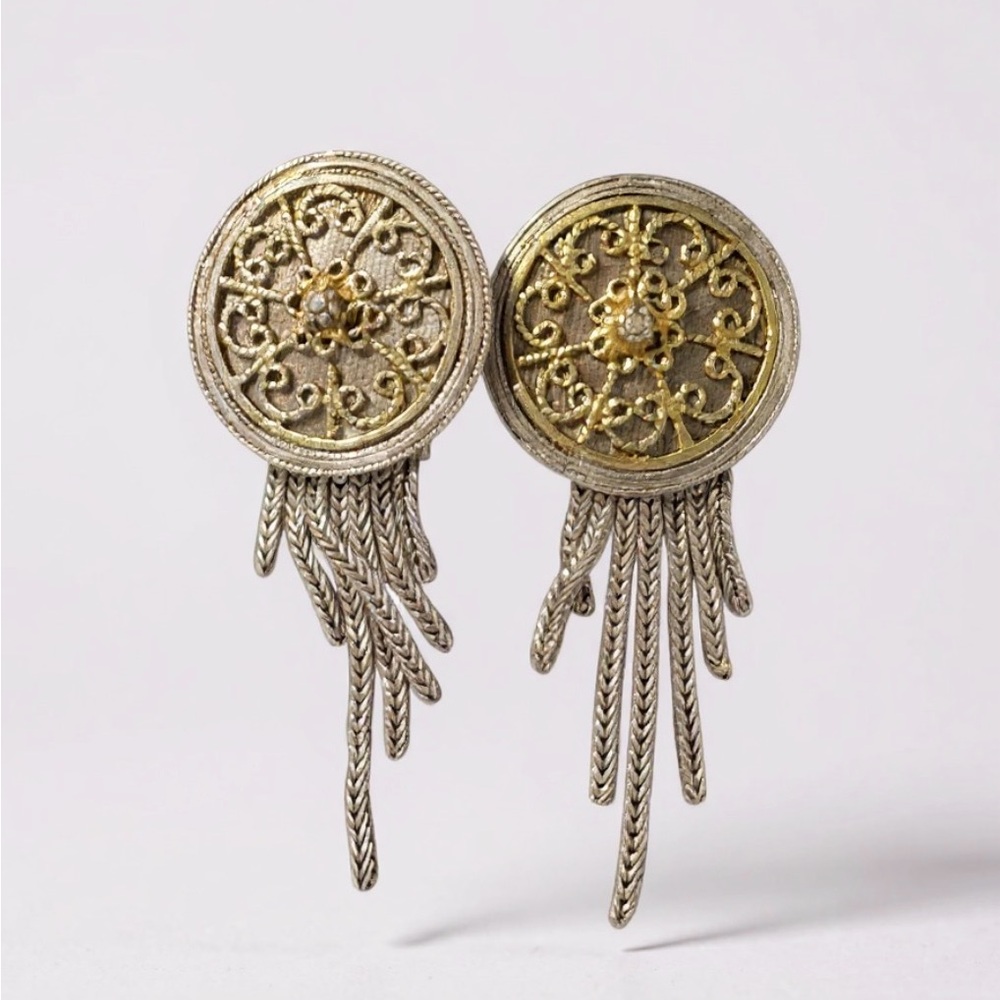 Anatoli vintage silver and gold vermeil two-tone fringe post earrings